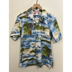Hawaiian Camp Shirt L WW2 Pacific Tropical Military Aircraft Aloha Island Fight